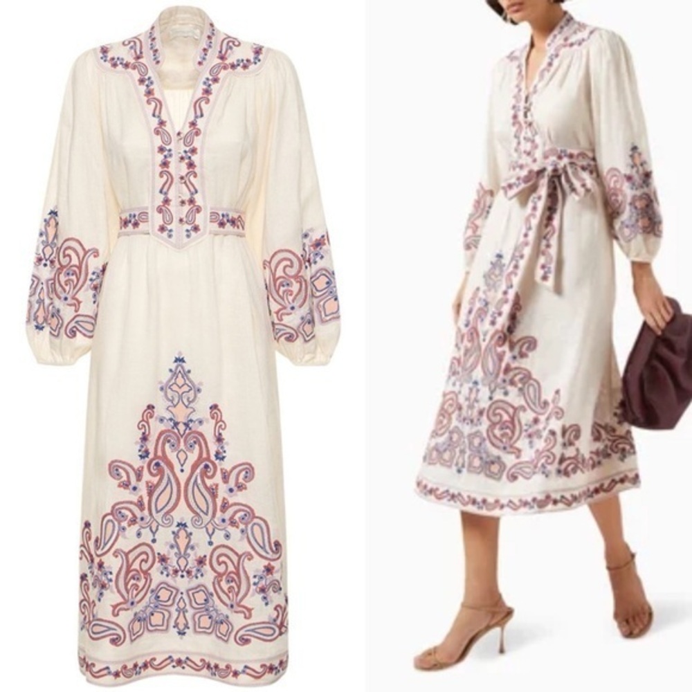 ZIMMERMANN Devi Embroidered Wrap Dress sz 1 NWT 1150$